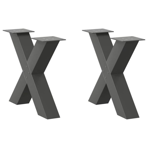 Крака за масичка за кафе, X-образни, 2 бр., антрацит, 60 x (42-43) см, стомана