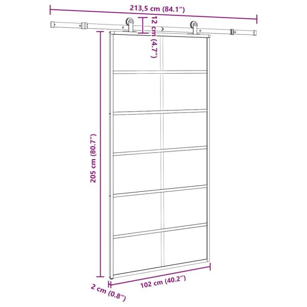 Плъзгаща се врата с механизъм 102x205 см ESG стъкло и алуминий
