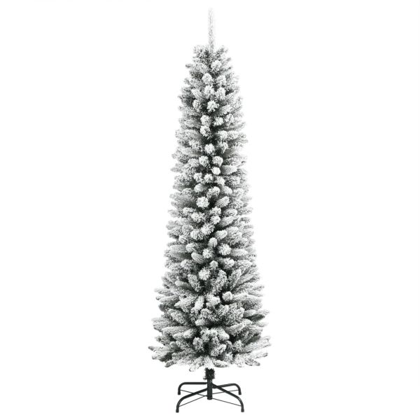 Изкуствена тънка коледна елха с флокиран сняг 210 cm PVC&PE