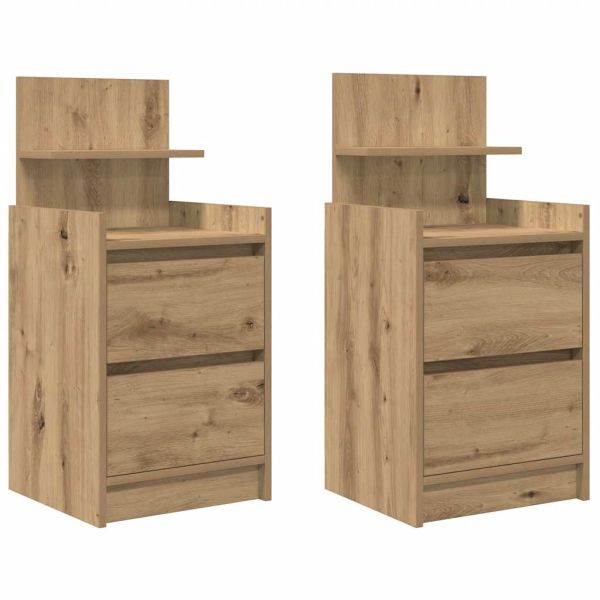 Нощни шкафчета с 2 чекмеджета 2 бр., дъб артизан 38x34x80 см