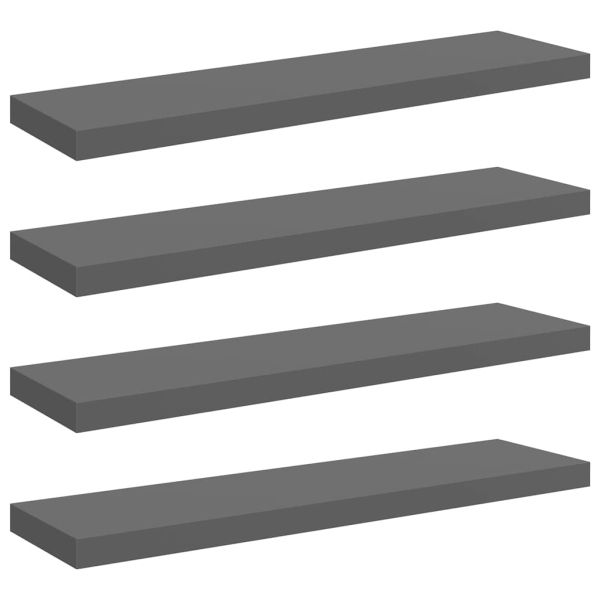 Окачени стенни рафтове, 4 бр, сив гланц, 90x23,5x3,8 см, МДФ