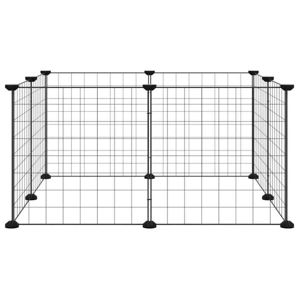 8-панелен кът за домашни любимци, черен, 70x70x35 см, стомана