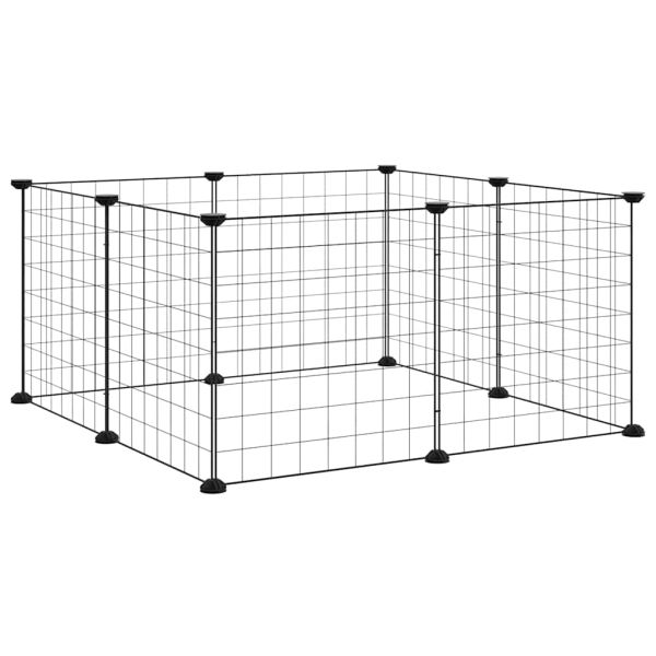8-панелен кът за домашни любимци, черен, 70x70x35 см, стомана