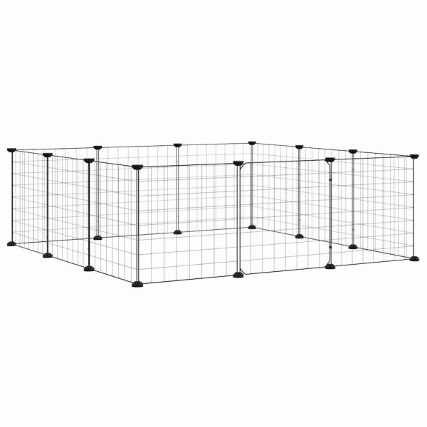 Клетка за домашни любимци с 12 панела и врата, черна, 105x105x35 см, стомана