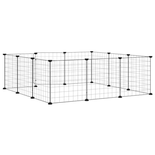 Клетка за домашни любимци с 12 панела и врата, черна, 105x105x35 см, стомана