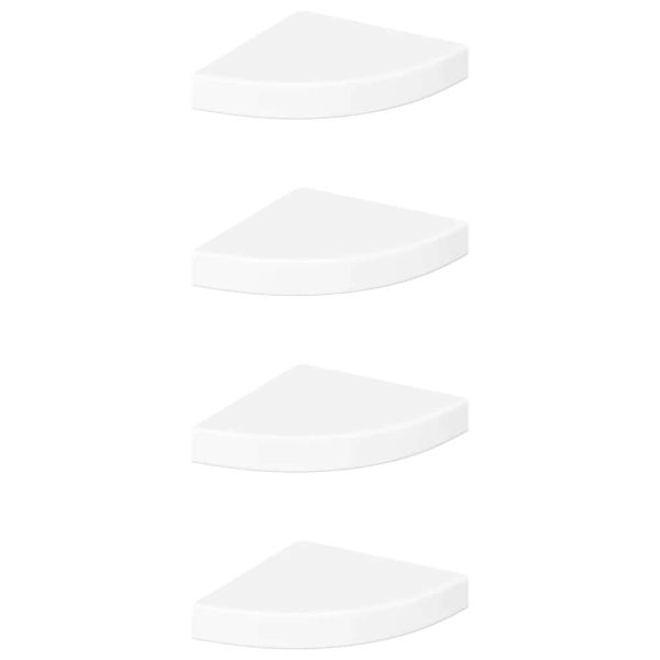 Плаващи ъглови рафтове, 4 бр., бяло, гланц, 25x25x3,8 см, MDF