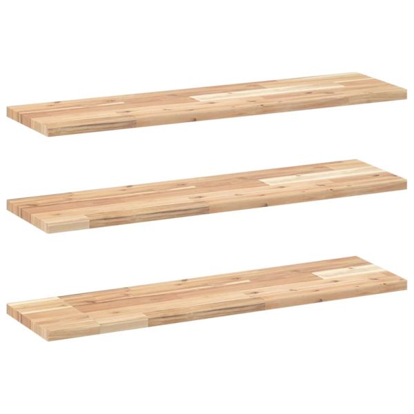 Плаващи рафтове, 3 бр., 100x20x2 см, необработена масивна дървесина, акация