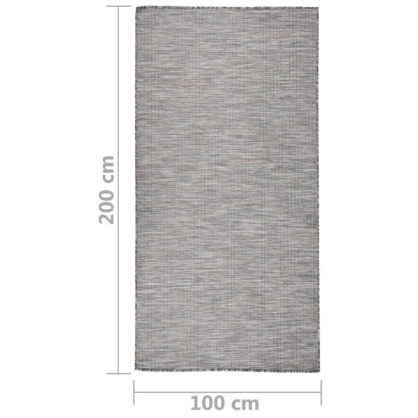 Градински плоскотъкан килим, 100x200 см, кафяво и синьо