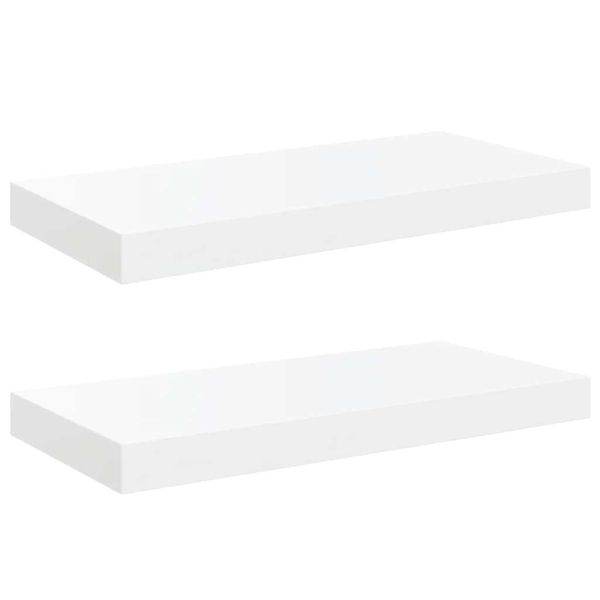 Окачени стенни рафтове, 2 бр, бял гланц, 50x23,5x3,8 см, МДФ