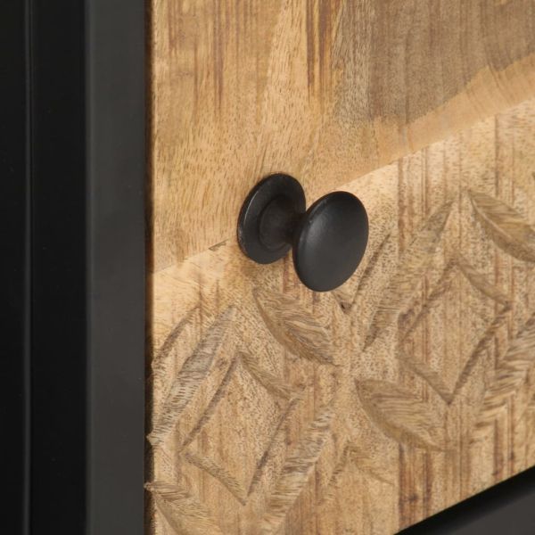 TV шкаф с резбована врата, 90x30x40 см, грубо мангово дърво