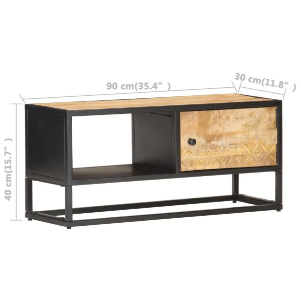 TV шкаф с резбована врата, 90x30x40 см, грубо мангово дърво