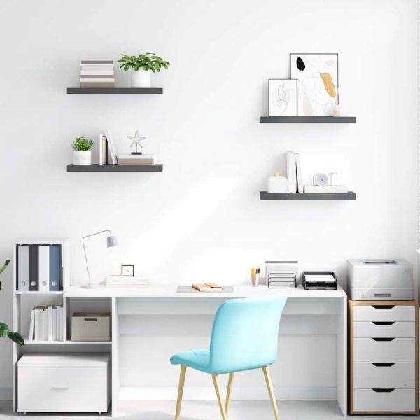 Окачени стенни рафтове, 4 бр, сив гланц, 60x23,5x3,8 см, МДФ