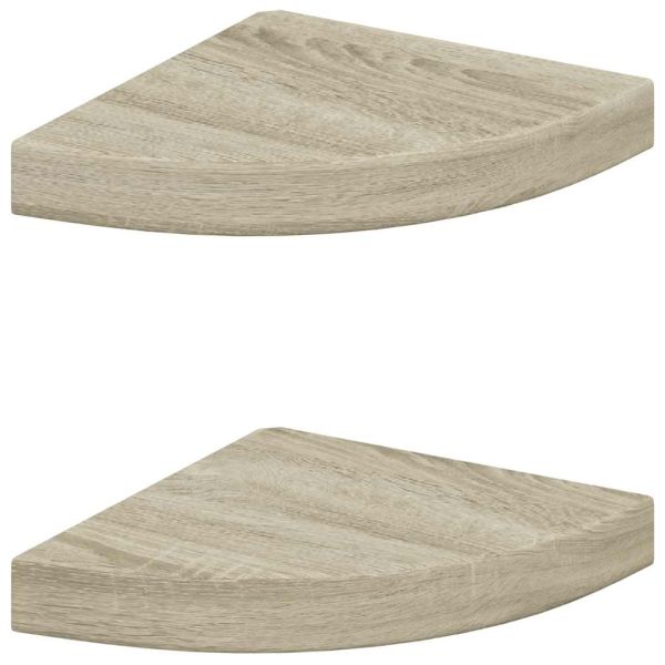 Окачени ъглови рафтове, 2 бр, дъб, 25x25x3,8 см, МДФ