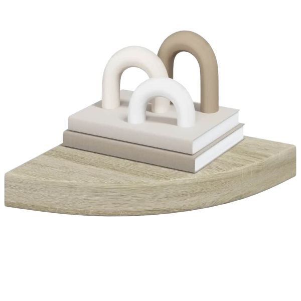 Окачени ъглови рафтове, 2 бр, дъб, 25x25x3,8 см, МДФ