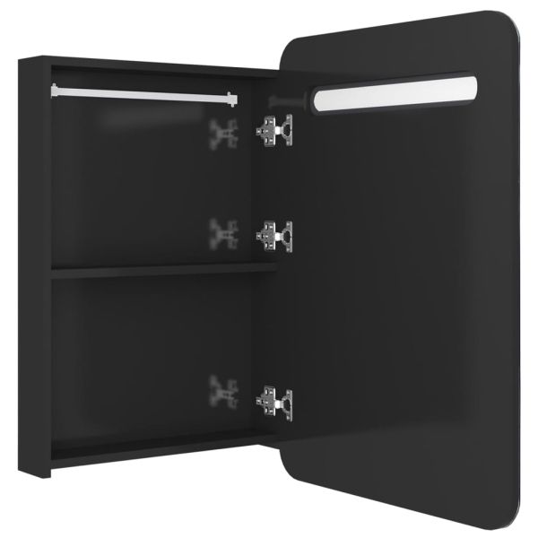 LED шкаф с огледало за баня, сияйно черно, 60x11x80 см