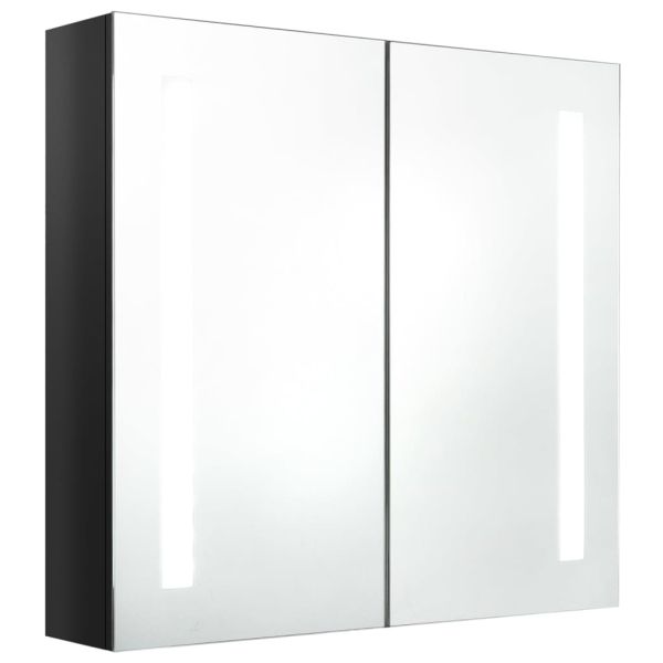 LED шкаф с огледало за баня, сияйно черно, 62x14x60 см