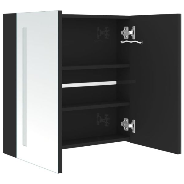 LED шкаф с огледало за баня, сияйно черно, 62x14x60 см
