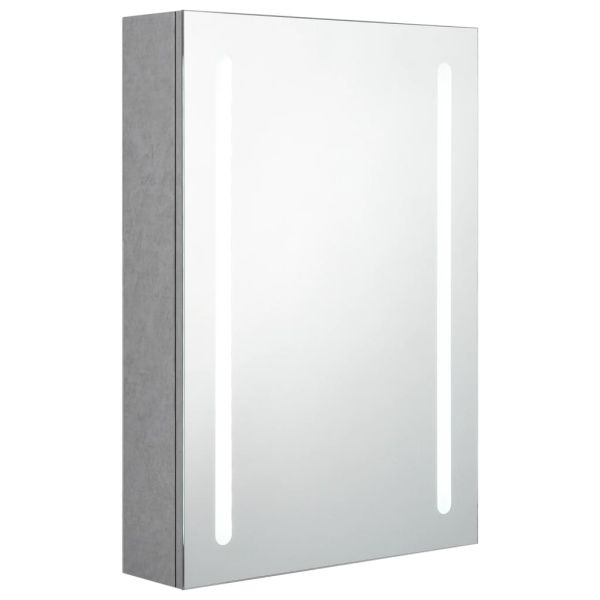 LED шкаф с огледало за баня, бетонно сив, 50x13x70 см