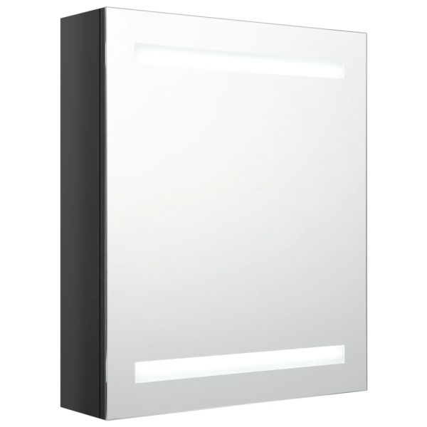 LED шкаф с огледало за баня, сияйно черно, 50x14x60 см