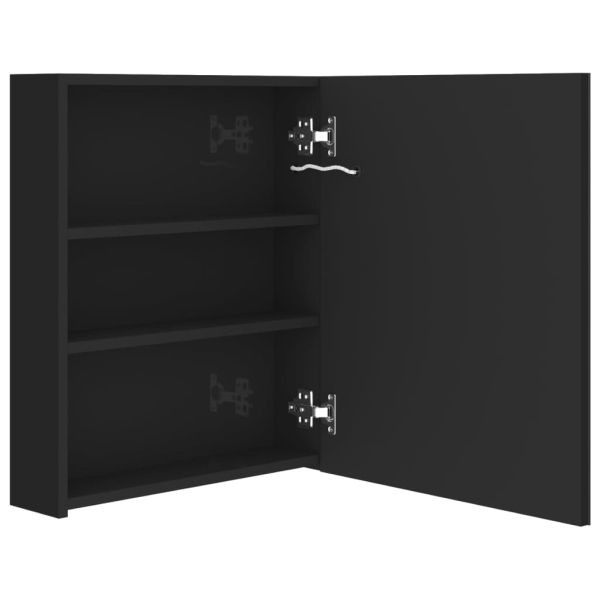LED шкаф с огледало за баня, сияйно черно, 50x14x60 см