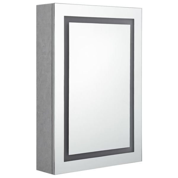 LED шкаф с огледало за баня, бетонно сив, 50x13x70 см