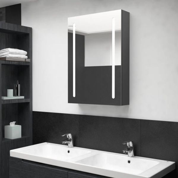 LED шкаф с огледало за баня, сив, 50x13x70 см