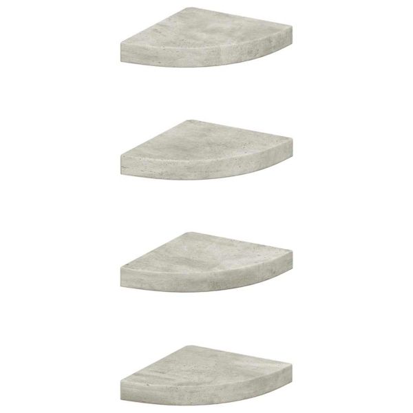 Стенни ъглови рафтове, 4 бр, бетонно сиво, 25x25x3,8 см, МДФ