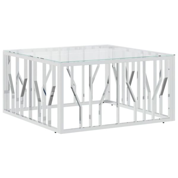 Маса за кафе 80x80x40 cм неръждаема стомана и стъкло