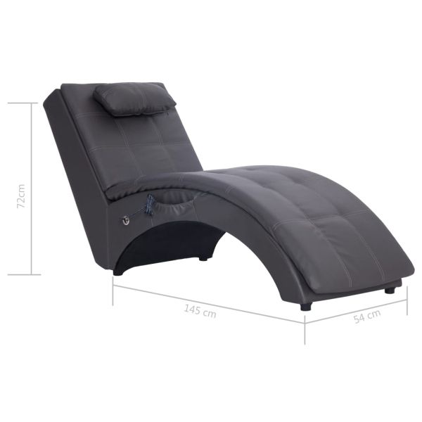 Масажираща кушетка с възглавница, сива, изкуствена кожа