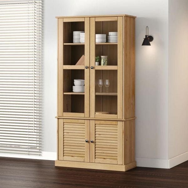 Стъклен шкаф витрина VIGO 85x35x170 см бор масив