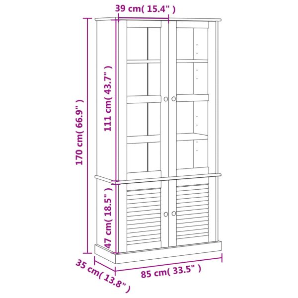 Стъклен шкаф витрина VIGO 85x35x170 см бор масив