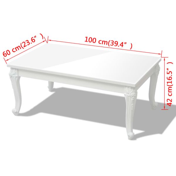 Маса за кафе, 100x60x42 cм, силен гланц, бяла