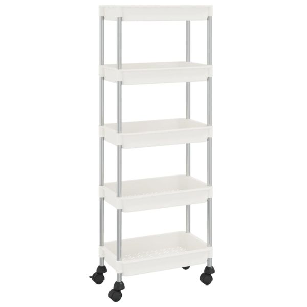 Кухненска количка на 5 нива, бяла, 42x29x128 см, желязо и ABS