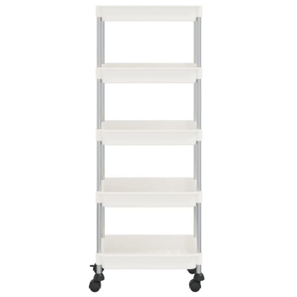 Кухненска количка на 5 нива, бяла, 42x29x128 см, желязо и ABS