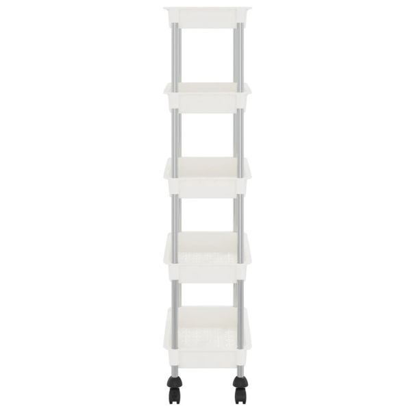 Кухненска количка на 5 нива, бяла, 42x29x128 см, желязо и ABS