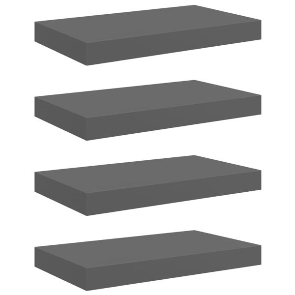 Окачени стенни рафтове, 4 бр, сив гланц, 40x23,5x3,8 см, МДФ