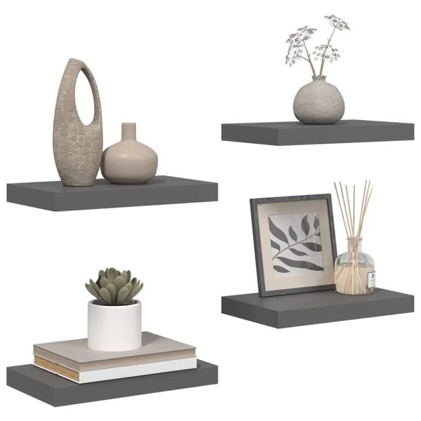 Окачени стенни рафтове, 4 бр, сив гланц, 40x23,5x3,8 см, МДФ