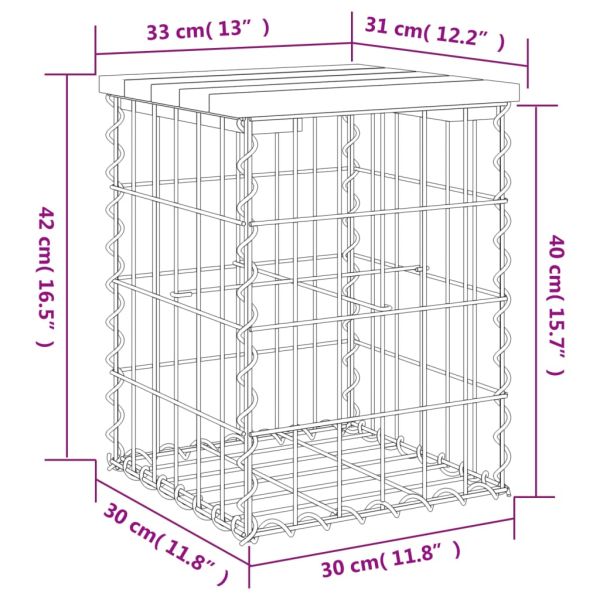 Градинска пейка габионен дизайн 33x31x42 см борово дърво масив