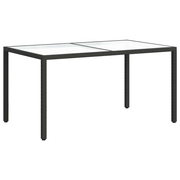 Градинска маса 150x90x75 см закалено стъкло и полиратан черна