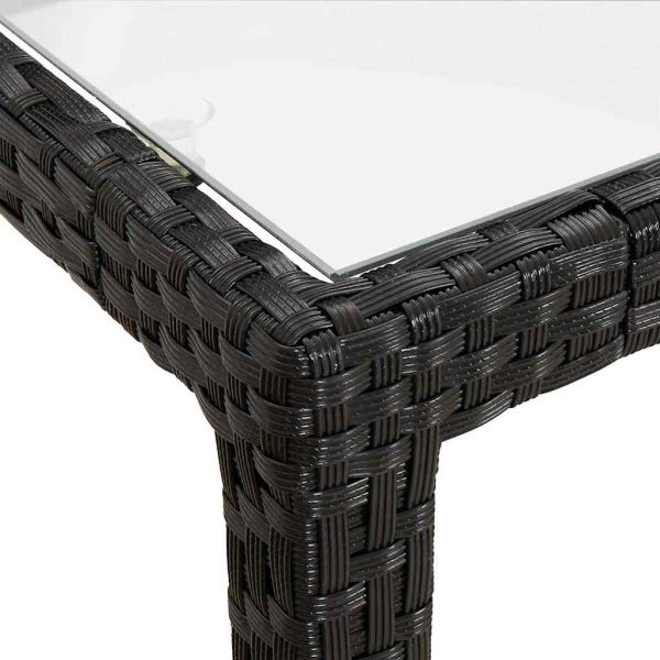 Градинска маса 150x90x75 см закалено стъкло и полиратан черна