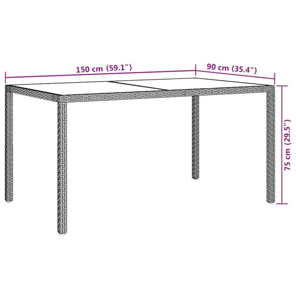 Градинска маса 150x90x75 см закалено стъкло и полиратан черна