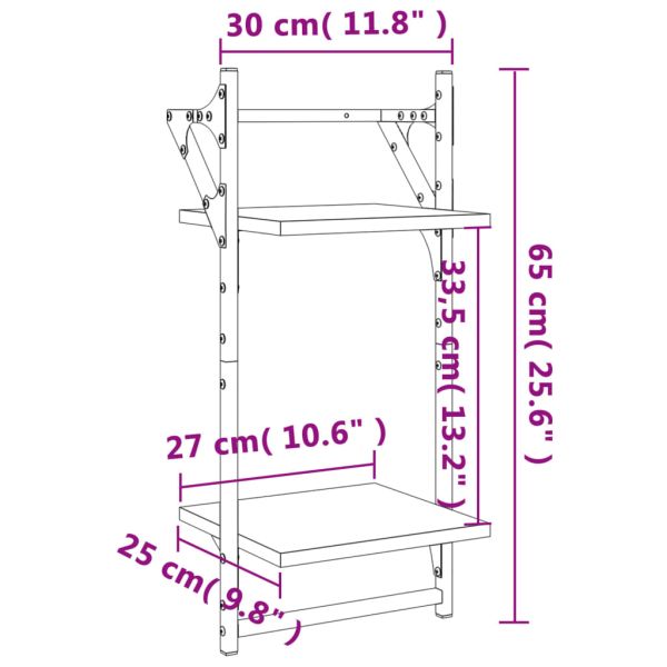 Двуетажни стенни рафтове с пръти 2 бр черни 30x25x65 см