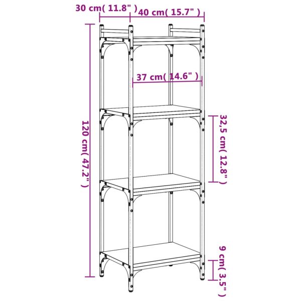 Библиотека 4 рафта кафяв дъб 40x30x120 см инженерно дърво