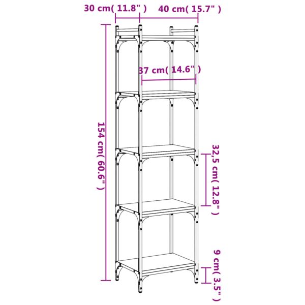 Библиотека 5 рафта кафяв дъб 40x30x154 см инженерно дърво