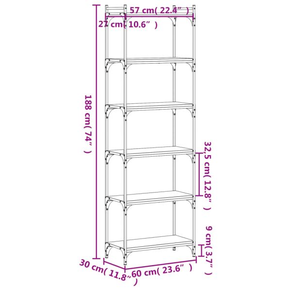 Библиотека 6 рафта черна 60x30x188 см инженерно дърво