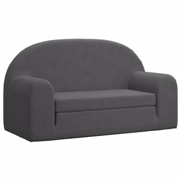Детско диванче-легло, 2-местно, антрацит, мек плюш