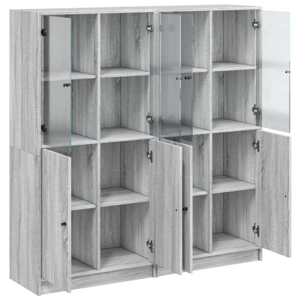 Библиотека с врати сив сонома 136x37x142 см инженерно дърво