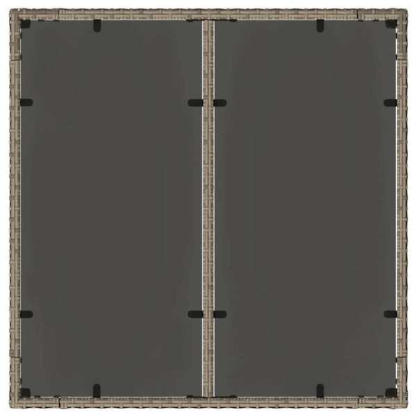 Градинска маса със стъклен плот сива 90x90x75 см полиратан