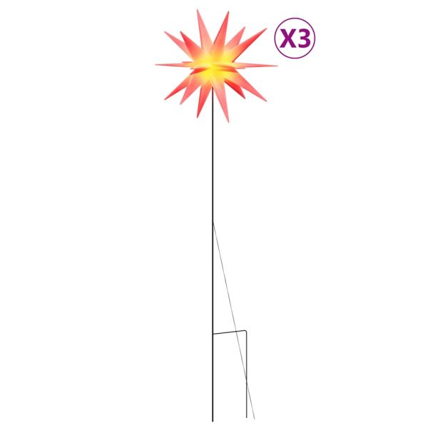 Коледни лампи с шипове, 3 бр, LED, сгъваеми, червени, 35 см