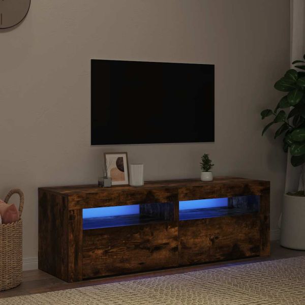ТВ шкаф с LED осветление, опушен дъб, 120x35x40 см
